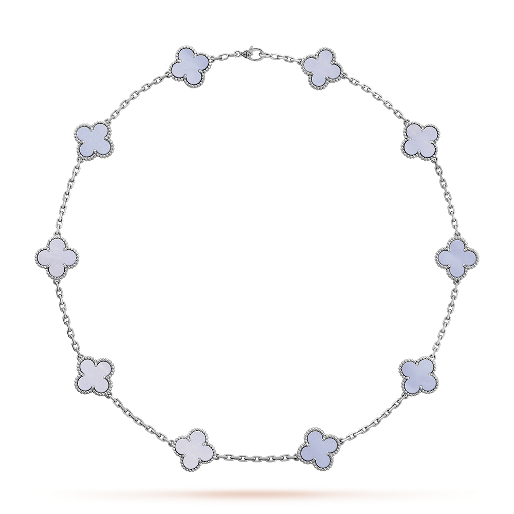 [ElanLuxe Jewelry]CLOVER 10 MOTIFS BLUE CHALCEDONY NECKLACE