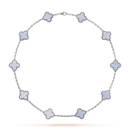 [ElanLuxe Jewelry]CLOVER 10 MOTIFS BLUE CHALCEDONY NECKLACE