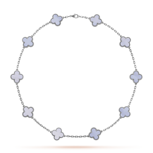 [ElanLuxe Jewelry]CLOVER 10 MOTIFS BLUE CHALCEDONY NECKLACE