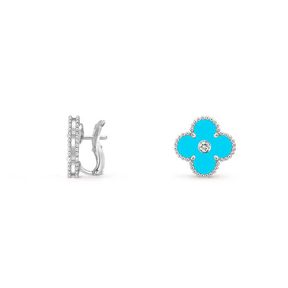 [ElanLuxe Jewelry]CLOVER SILVER 15MM MOP DIAMOND EARRINGS COLLECTION