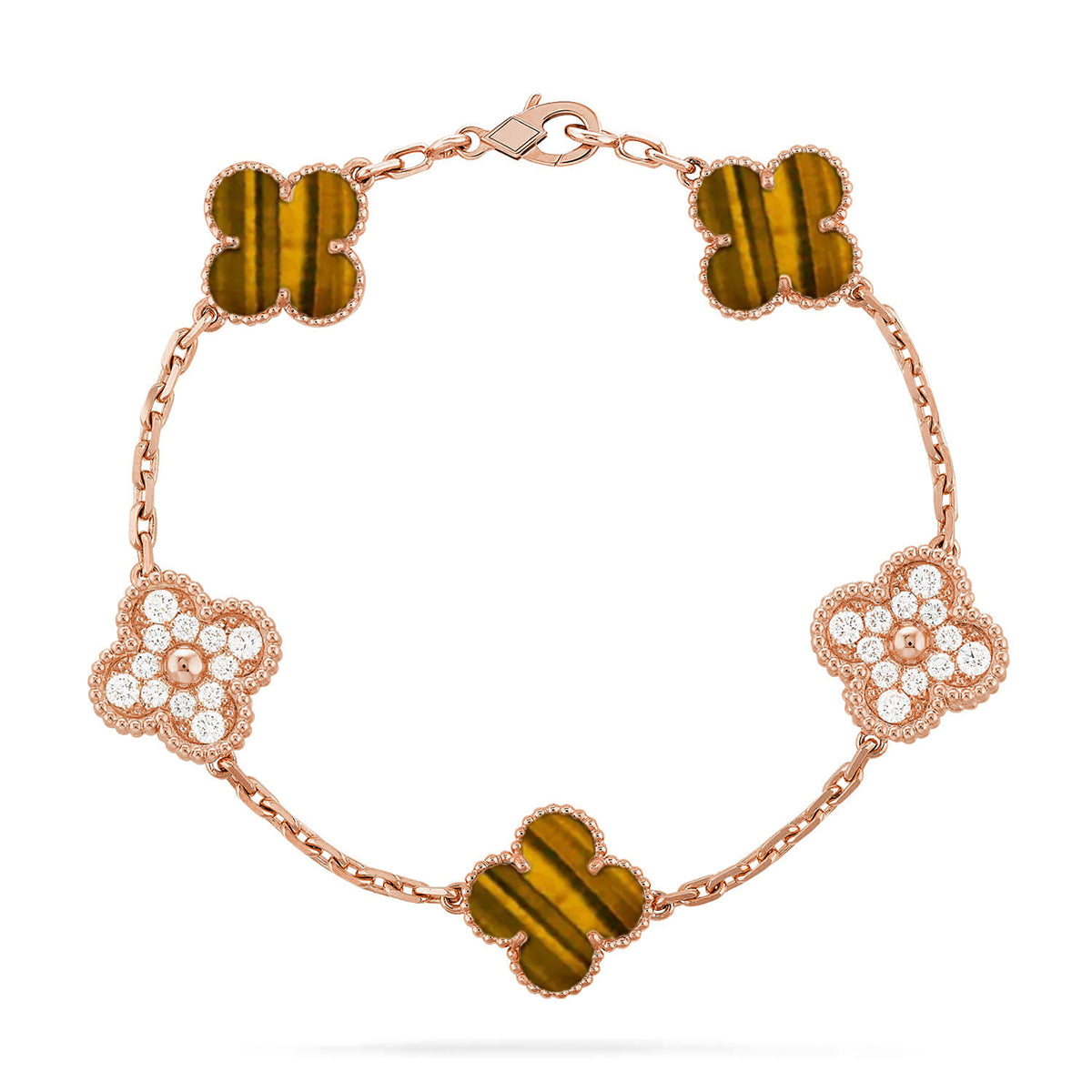 [ElanLuxe Jewelry] CLOVER 5 MOTIFS TIGER EYE BRACELET COLLECTION