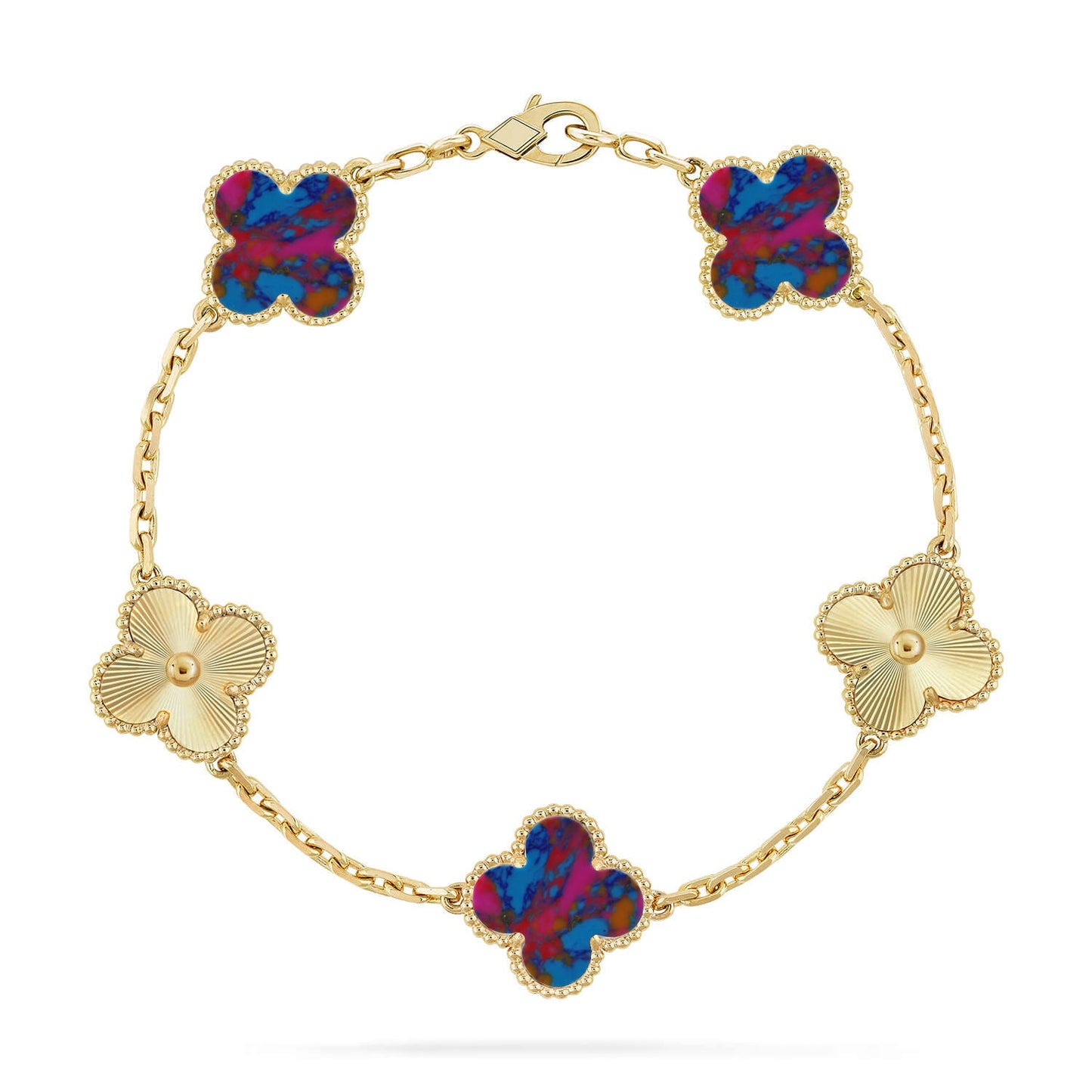[ElanLuxe Jewelry]CLOVER 5 MOTIF COLOR GEMSTONES BRACELET COLLECTION