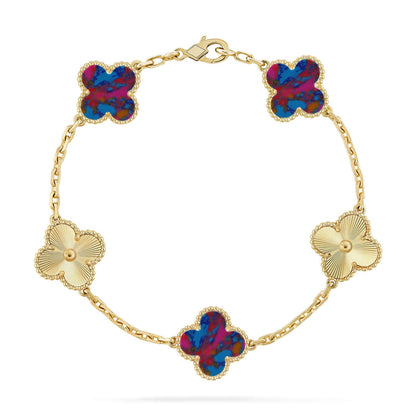[ElanLuxe Jewelry]CLOVER 5 MOTIF COLOR GEMSTONES BRACELET COLLECTION