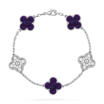 [ElanLuxe Jewelry]CLOVER 5 MOTIF PURPLE STRIPES BRACELET COLLECTION