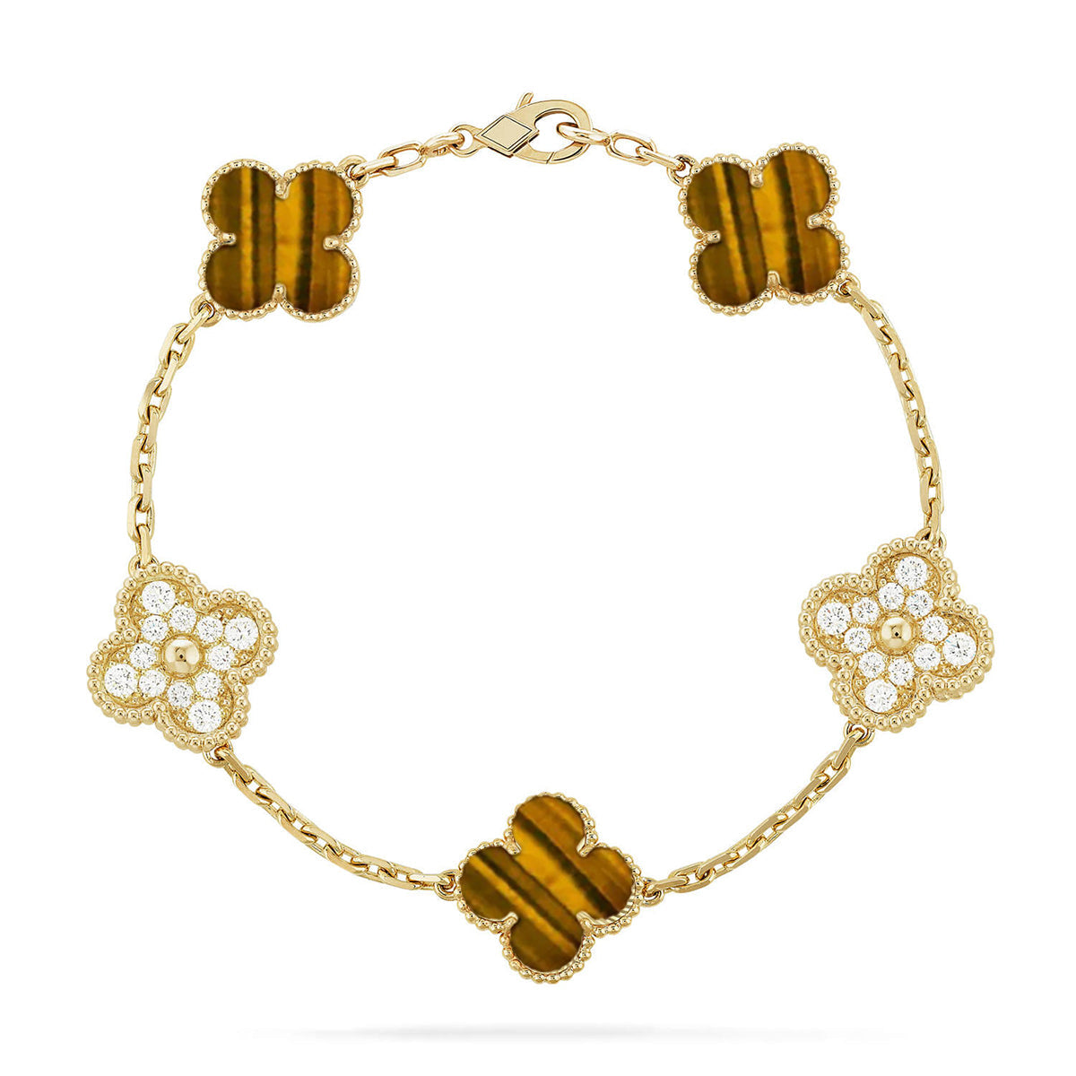 [ElanLuxe Jewelry] CLOVER 5 MOTIFS TIGER EYE BRACELET COLLECTION