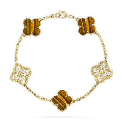[ElanLuxe Jewelry] CLOVER 5 MOTIFS TIGER EYE BRACELET COLLECTION