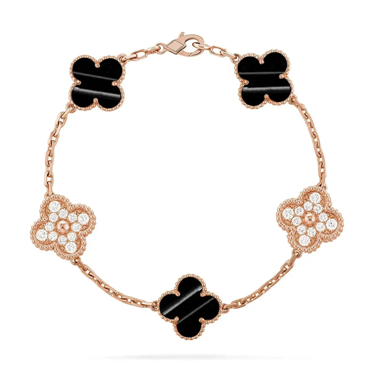 [ElanLuxe Jewelry]Clover Laser  Pulsar Stone 5-Motif & LOVE Diamond-Paved Bracelet Stack Set