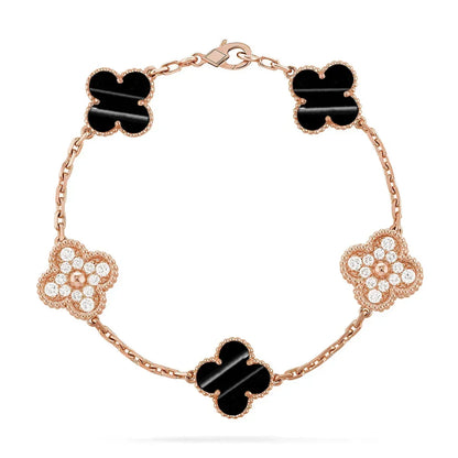 [ElanLuxe Jewelry]Clover Laser  Pulsar Stone 5-Motif & LOVE Diamond-Paved Bracelet Stack Set
