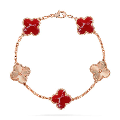 [ElanLuxe Jewelry]CLOVER 5 MOTIF RED PATTERN BRACELET COLLECTION