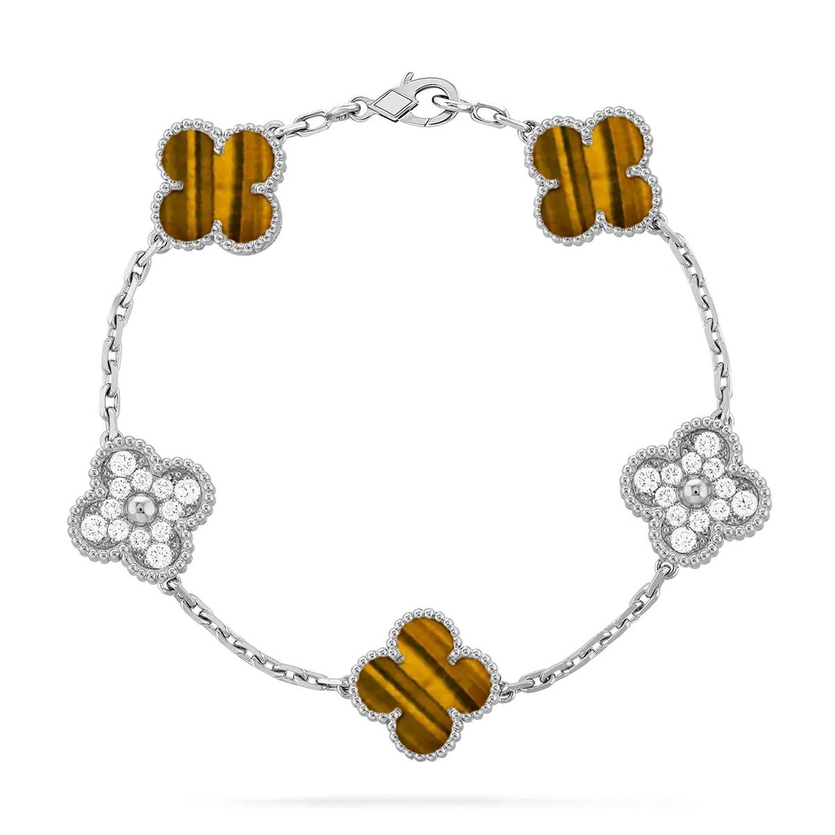[ElanLuxe Jewelry] CLOVER 5 MOTIFS TIGER EYE BRACELET COLLECTION