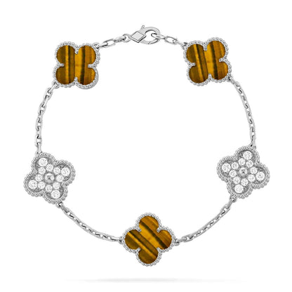 [ElanLuxe Jewelry] CLOVER 5 MOTIFS TIGER EYE BRACELET COLLECTION