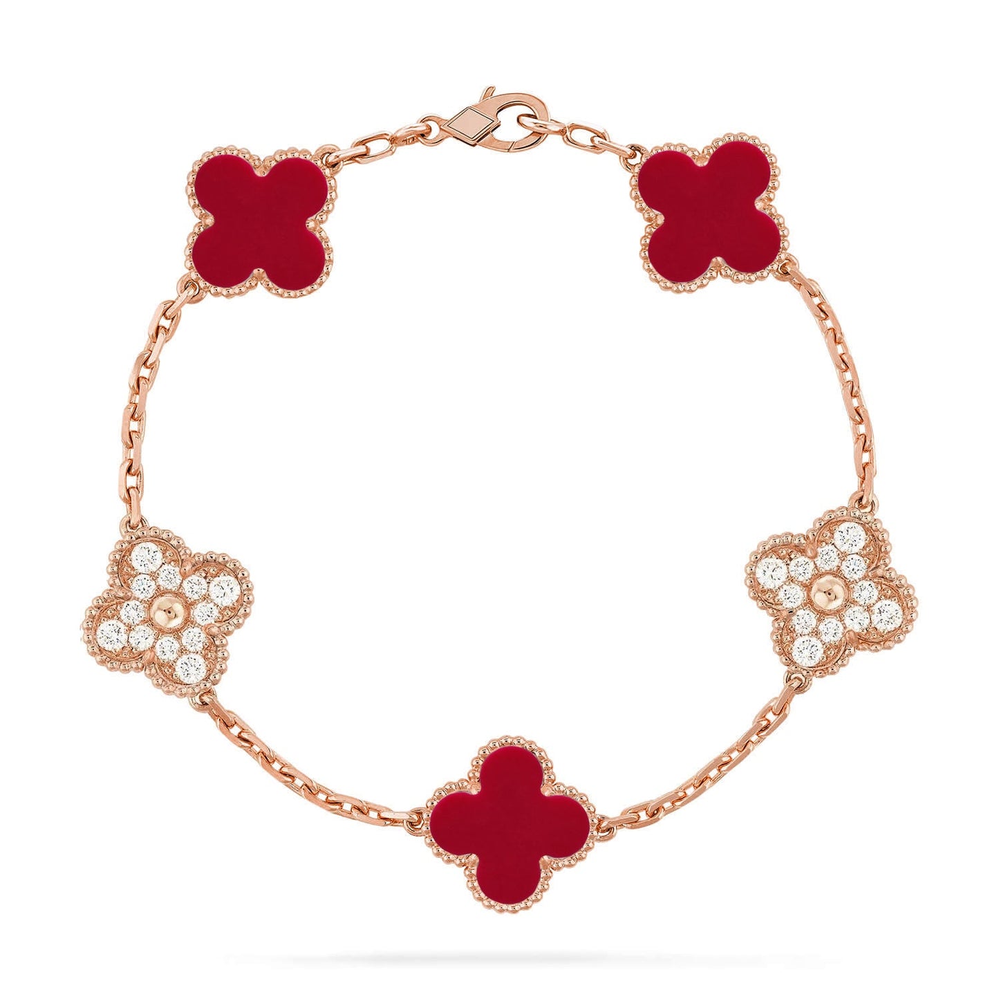 [ElanLuxe Jewelry] CLOVER 5 MOTIF RED CORNELIAN BRACELET COLLECTION