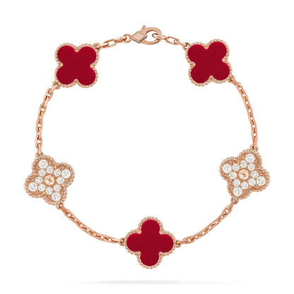 [ElanLuxe Jewelry] CLOVER 5 MOTIF RED CORNELIAN BRACELET COLLECTION