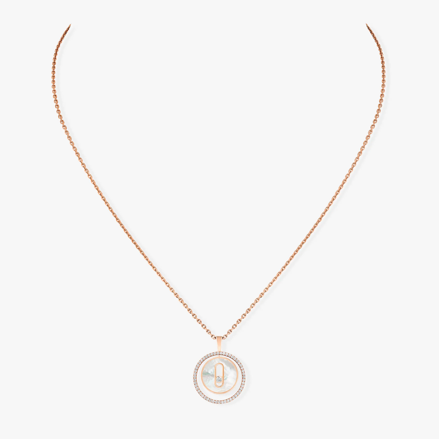 [ElanLuxe Jewelry]LUCKY MOVE 1 DIAMOND WHITE MOTHER OF PEARL PINK GOLD DIAMOND NECKLACE