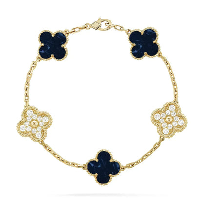 [ElanLuxe Jewelry]Clover 5-Motif Malachite & Pietersite Bracelet Stack Set