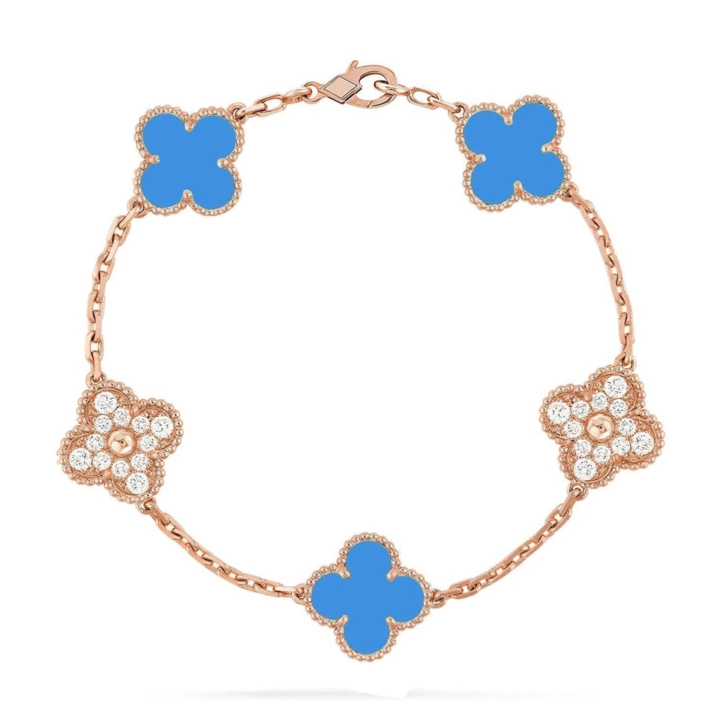 [ElanLuxe Jewelry] CLOVER 5 MOTIF BLUE AGATE BRACELET COLLECTION