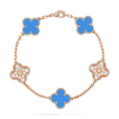[ElanLuxe Jewelry] CLOVER 5 MOTIF BLUE AGATE BRACELET COLLECTION
