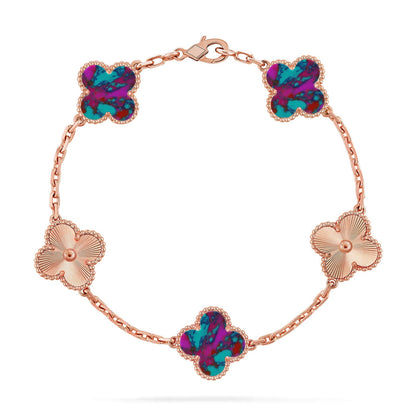 [ElanLuxe Jewelry]CLOVER 5 MOTIF COLOR GEMSTONES BRACELET COLLECTION