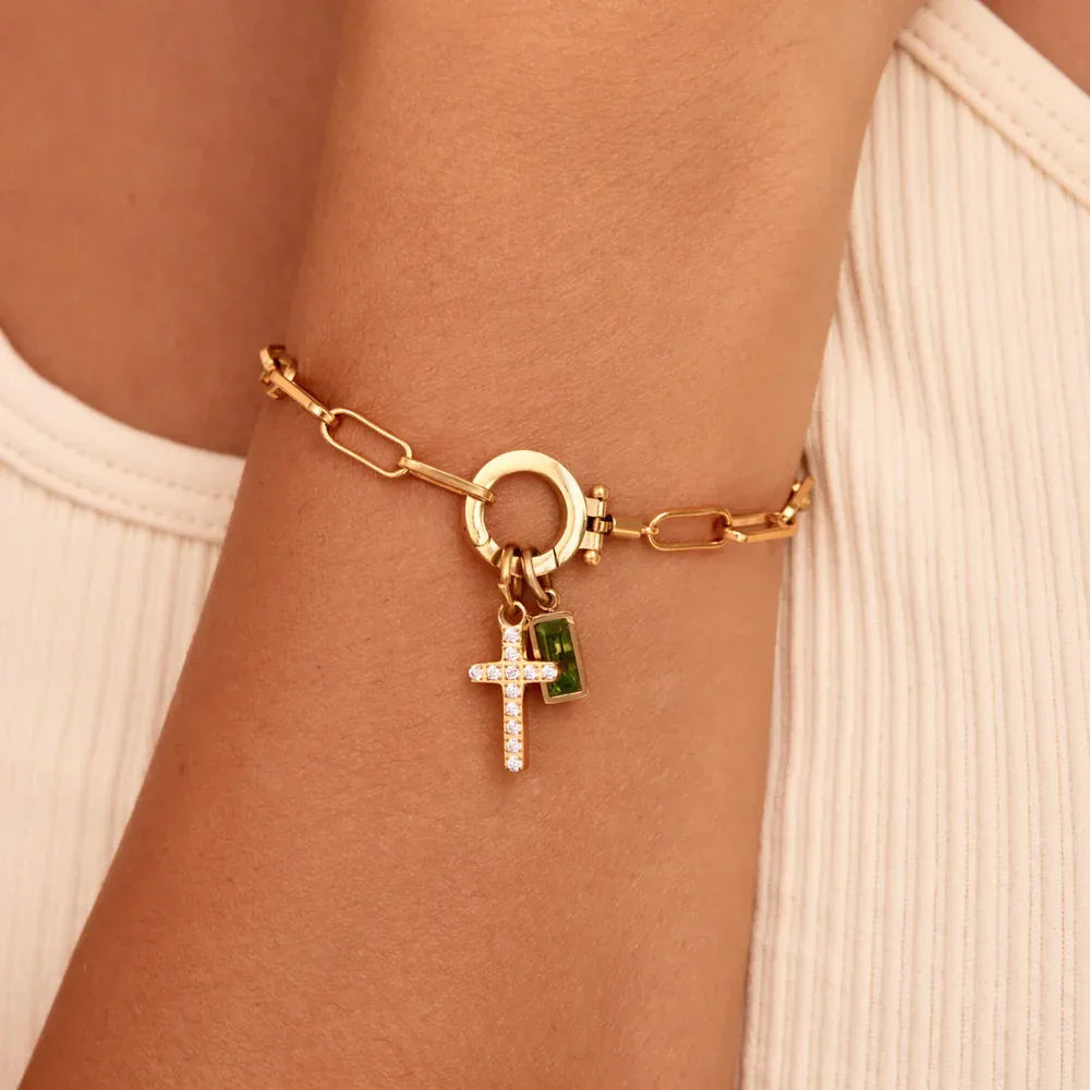[ElanLuxe]Annabella Birthstone Cross Bracelet
