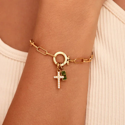 [ElanLuxe]Annabella Birthstone Cross Bracelet