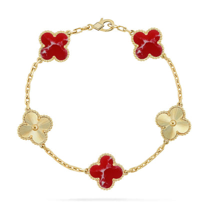 [ElanLuxe Jewelry]CLOVER 5 MOTIF RED PATTERN BRACELET COLLECTION