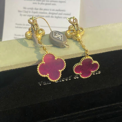 [ElanLuxe Jewelry]NEW CLOVER 2 MOTIF PINK ENAMEL EARRINGS