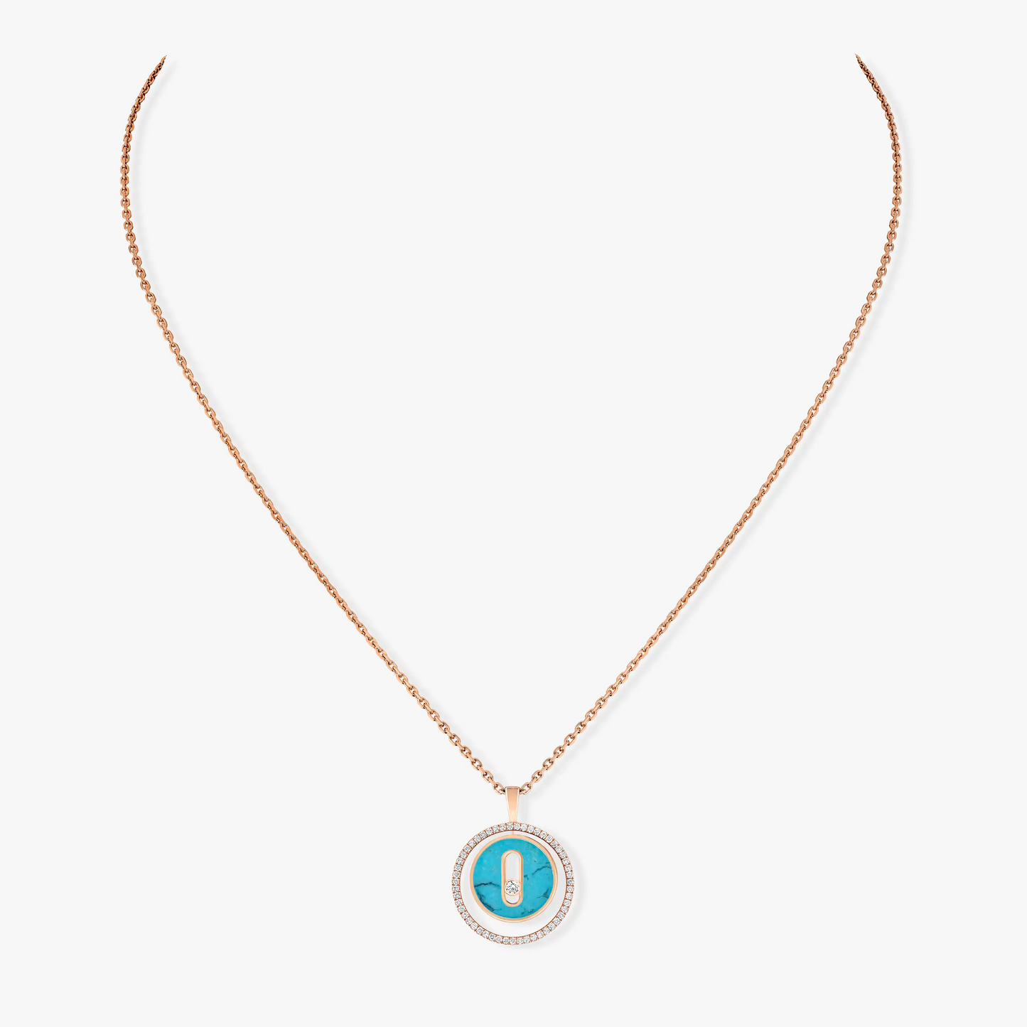 [ElanLuxe Jewelry]LUCKY MOVE 1 DIAMOND TURQUOISE PINK GOLD DIAMOND NECKLACE