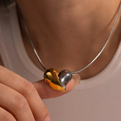[ElanLuxe]Dorothea Two Tone Heart Necklace