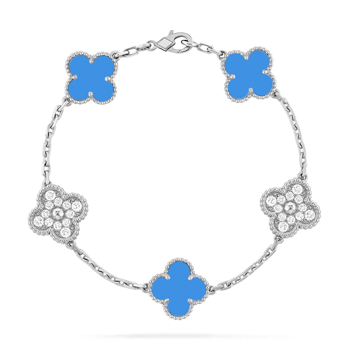 [ElanLuxe Jewelry] CLOVER 5 MOTIF BLUE AGATE BRACELET COLLECTION