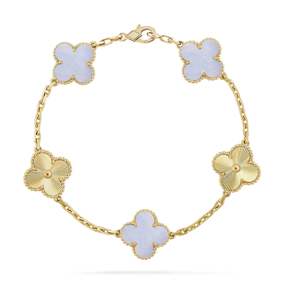 [ElanLuxe Jewelry] CLOVER 5 MOTIF PURPLE CHALCEDONY BRACELET COLLECTION