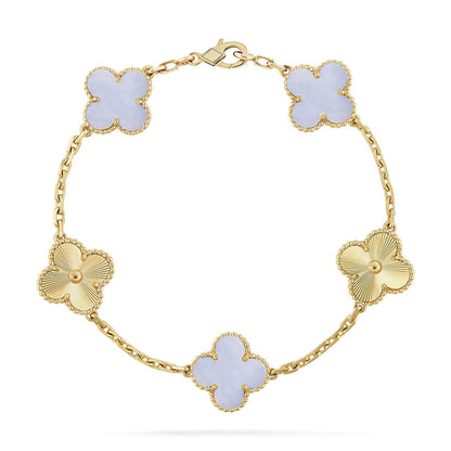 [ElanLuxe Jewelry] CLOVER 5 MOTIF PURPLE CHALCEDONY BRACELET COLLECTION