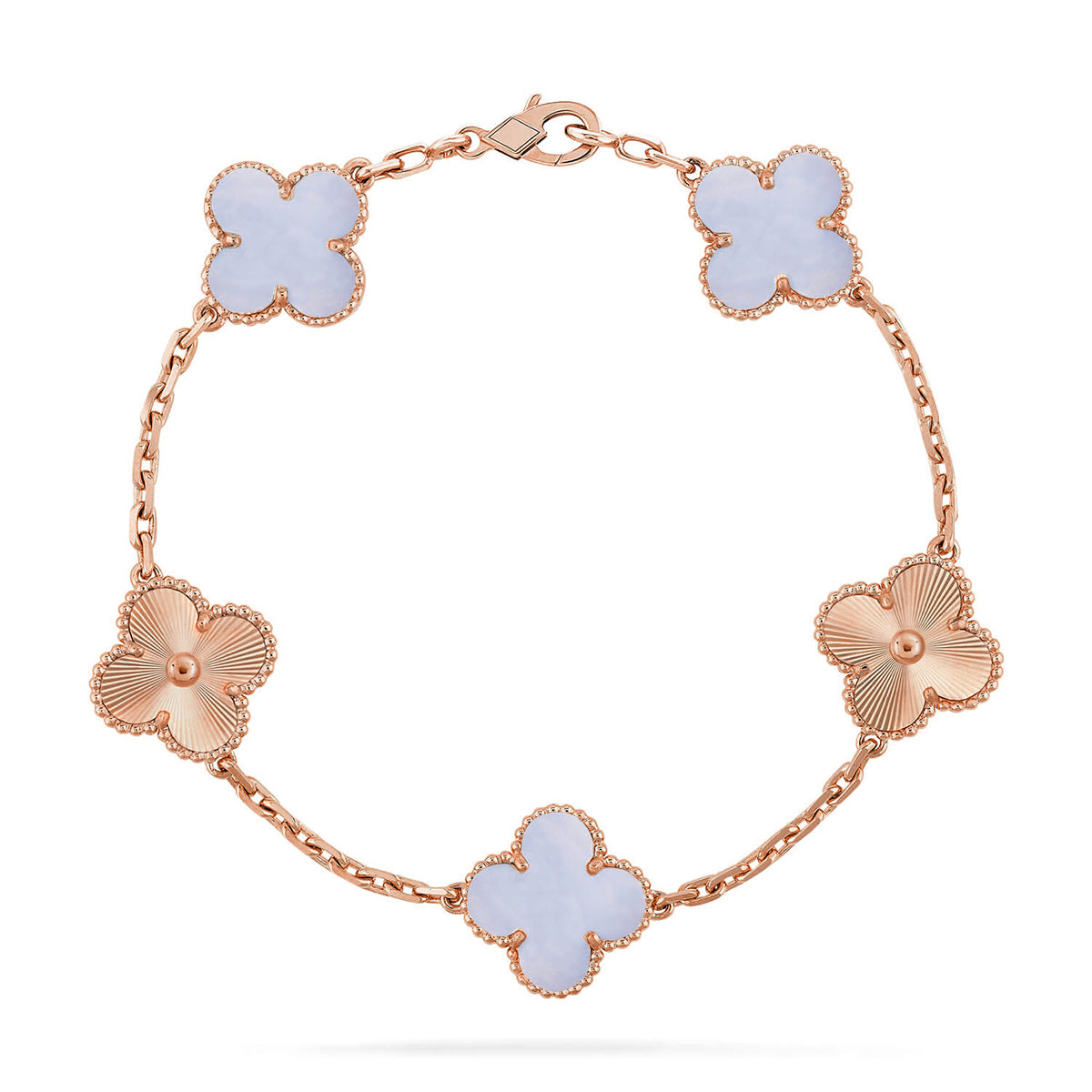 [ElanLuxe Jewelry] CLOVER 5 MOTIF PURPLE CHALCEDONY BRACELET COLLECTION
