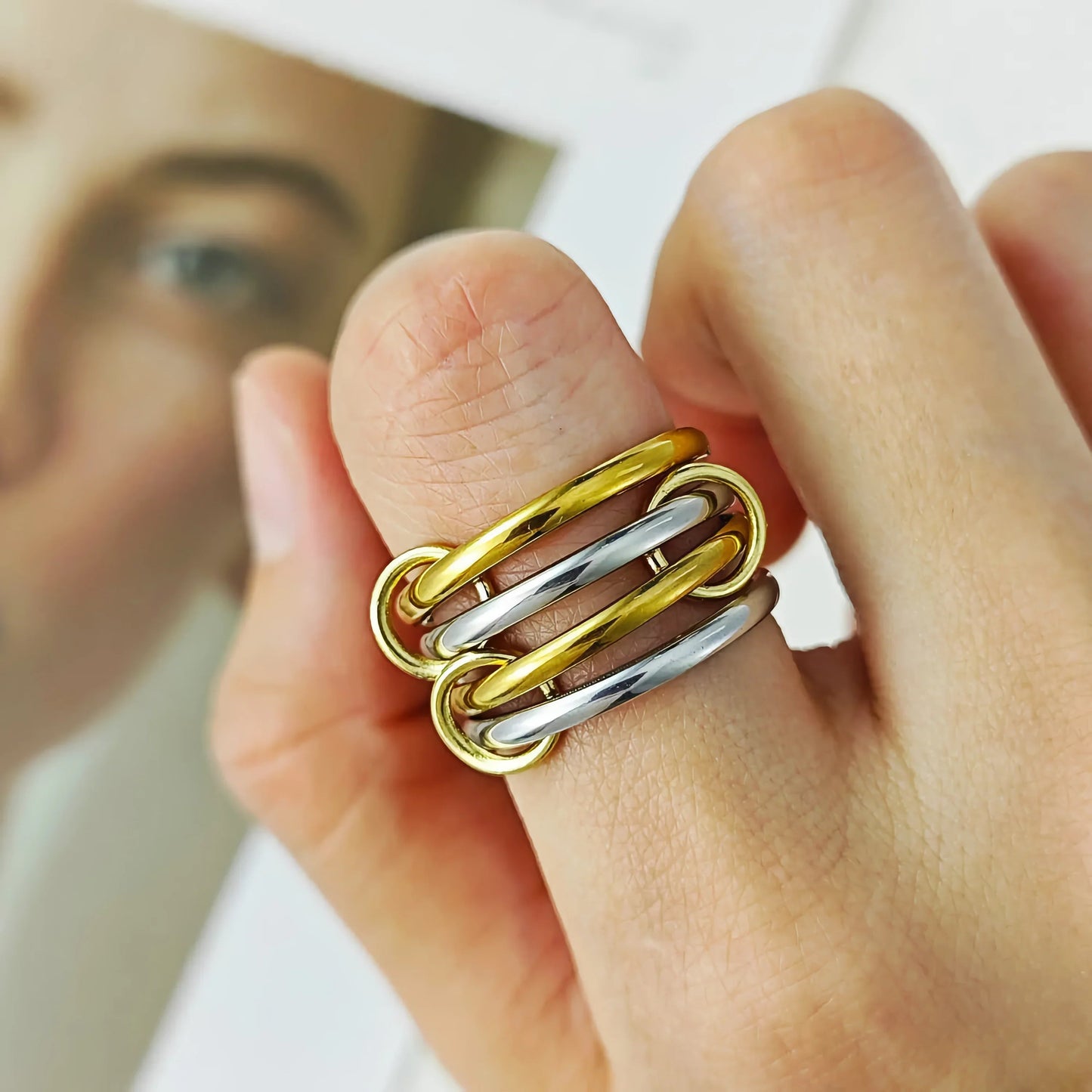[ElanLuxe]Alexandria Two-Tone Stacked Ring