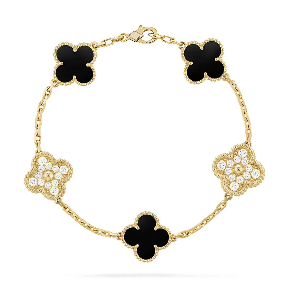 [ElanLuxe Jewelry] CLOVER 5 MOTIF ONYXS BRACELET COLLECTION