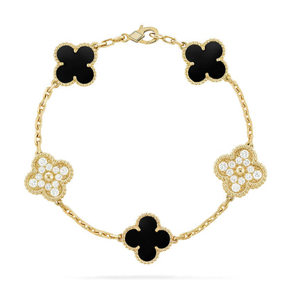 [ElanLuxe Jewelry] CLOVER 5 MOTIF ONYXS BRACELET COLLECTION