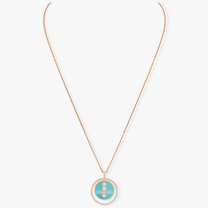 [ElanLuxe Jewelry]LUCKY MOVE 3 DIAMONDS TURQUOISE PINK GOLD DIAMOND NECKLACE