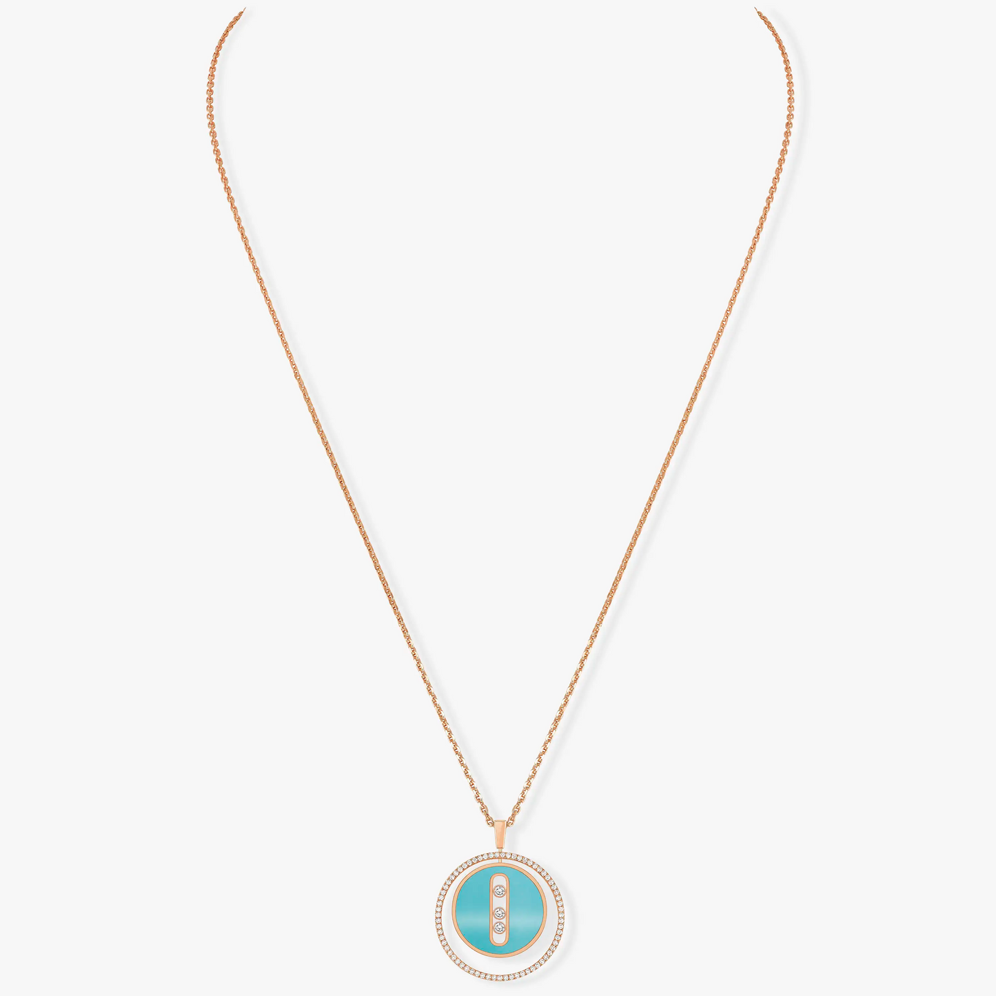 [ElanLuxe Jewelry]LUCKY MOVE 3 DIAMONDS TURQUOISE PINK GOLD DIAMOND NECKLACE
