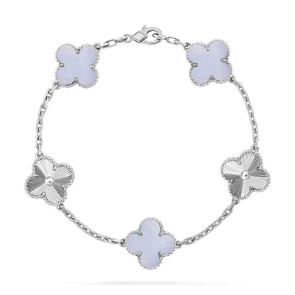 [ElanLuxe Jewelry] CLOVER 5 MOTIF PURPLE CHALCEDONY BRACELET COLLECTION