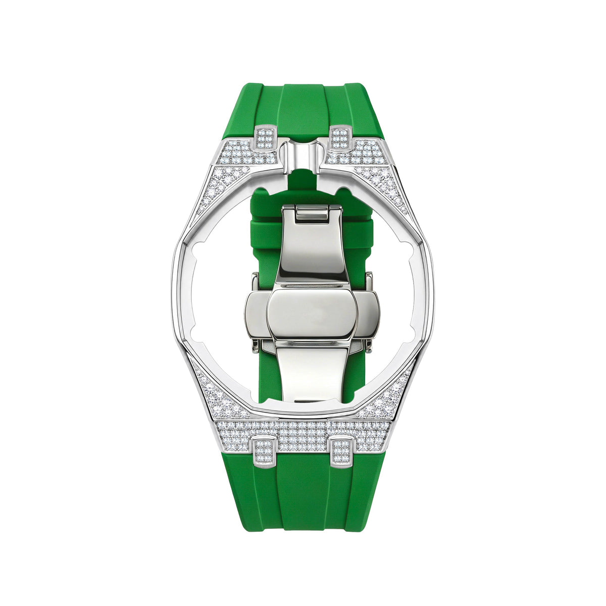 Strap For Ap Swatch Royal Oak Pop Exclusive Steel Case With Diamond(Moissanite) & Silicone Strap
