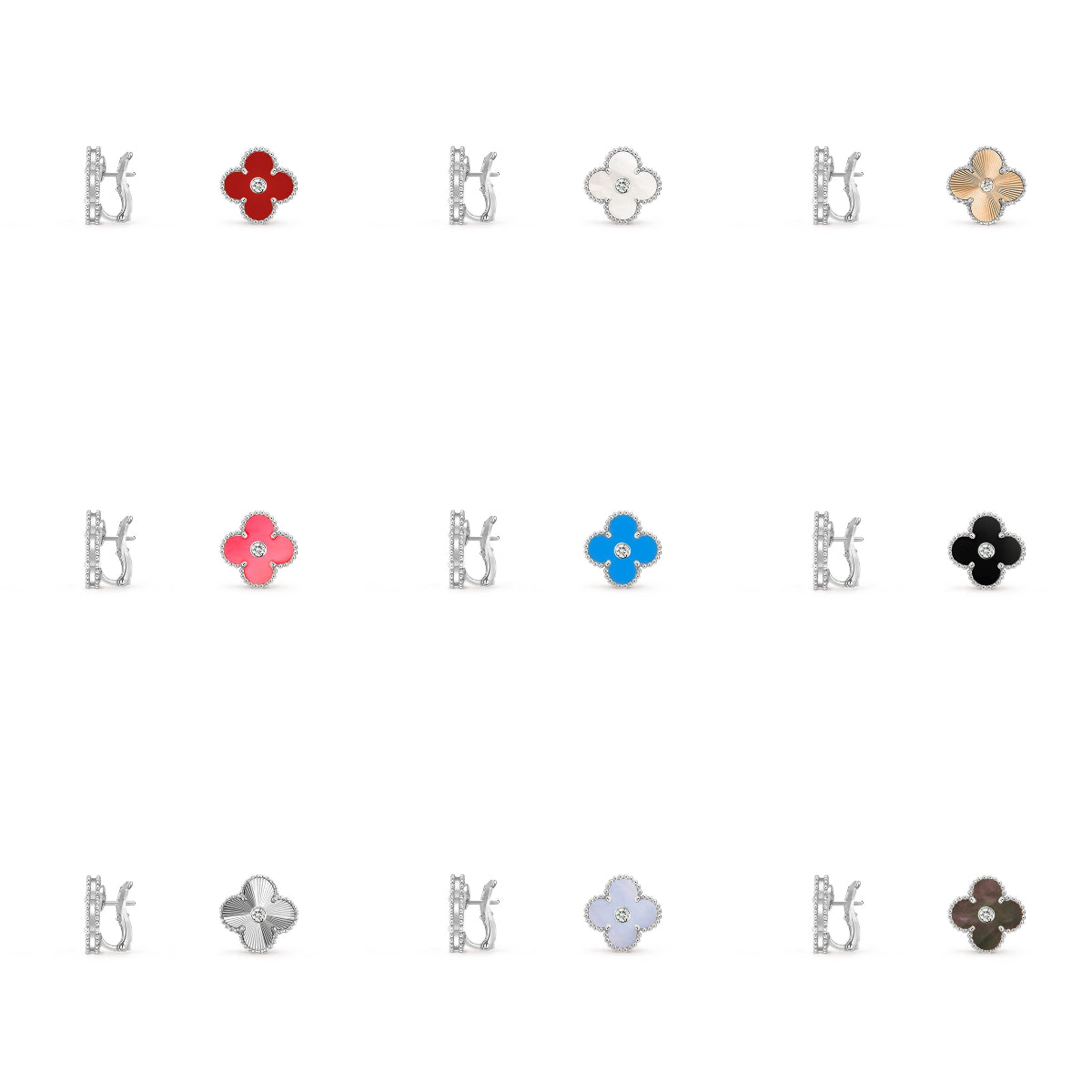 [ElanLuxe Jewelry]CLOVER SILVER 15MM MOP DIAMOND EARRINGS COLLECTION