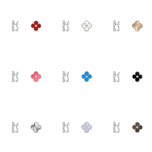 [ElanLuxe Jewelry]CLOVER SILVER 15MM MOP DIAMOND EARRINGS COLLECTION