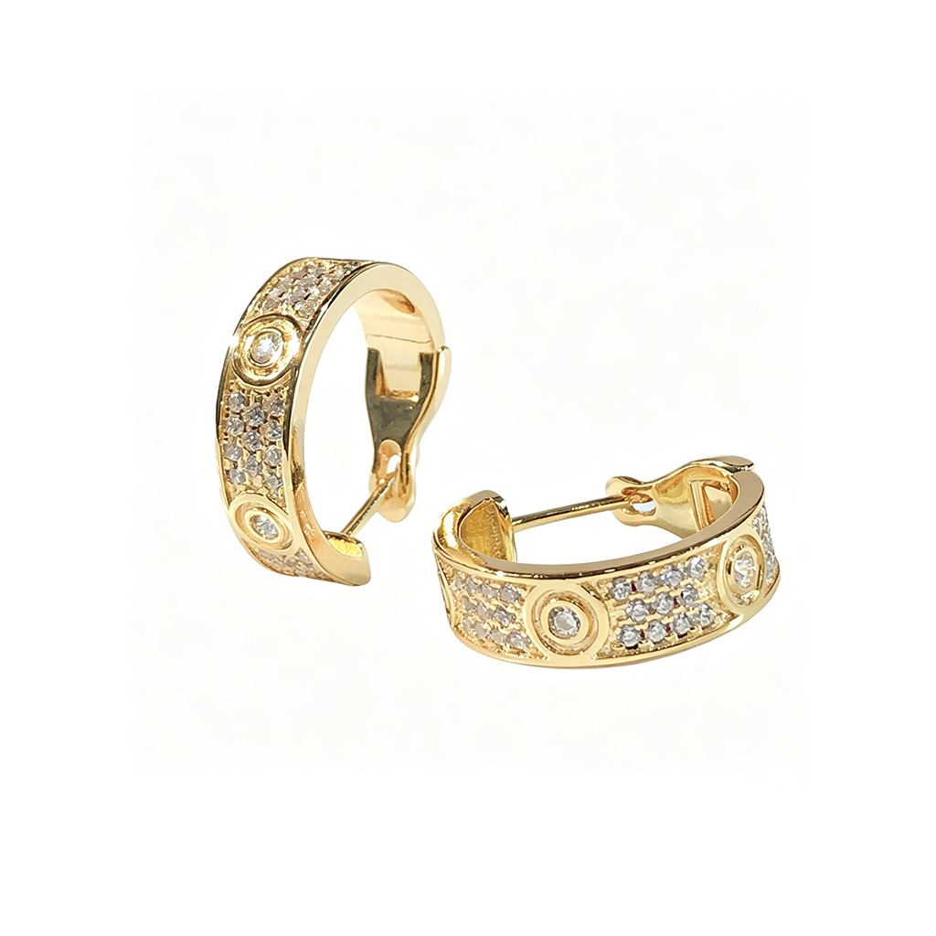 [ElanLuxe Jewelry]LOVE 5.5MM DIAMOND PAVED EARRINGS