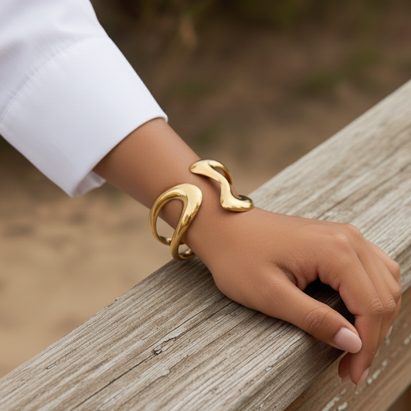 [ElanLuxe]Lulu Sculpted Gold Bangle