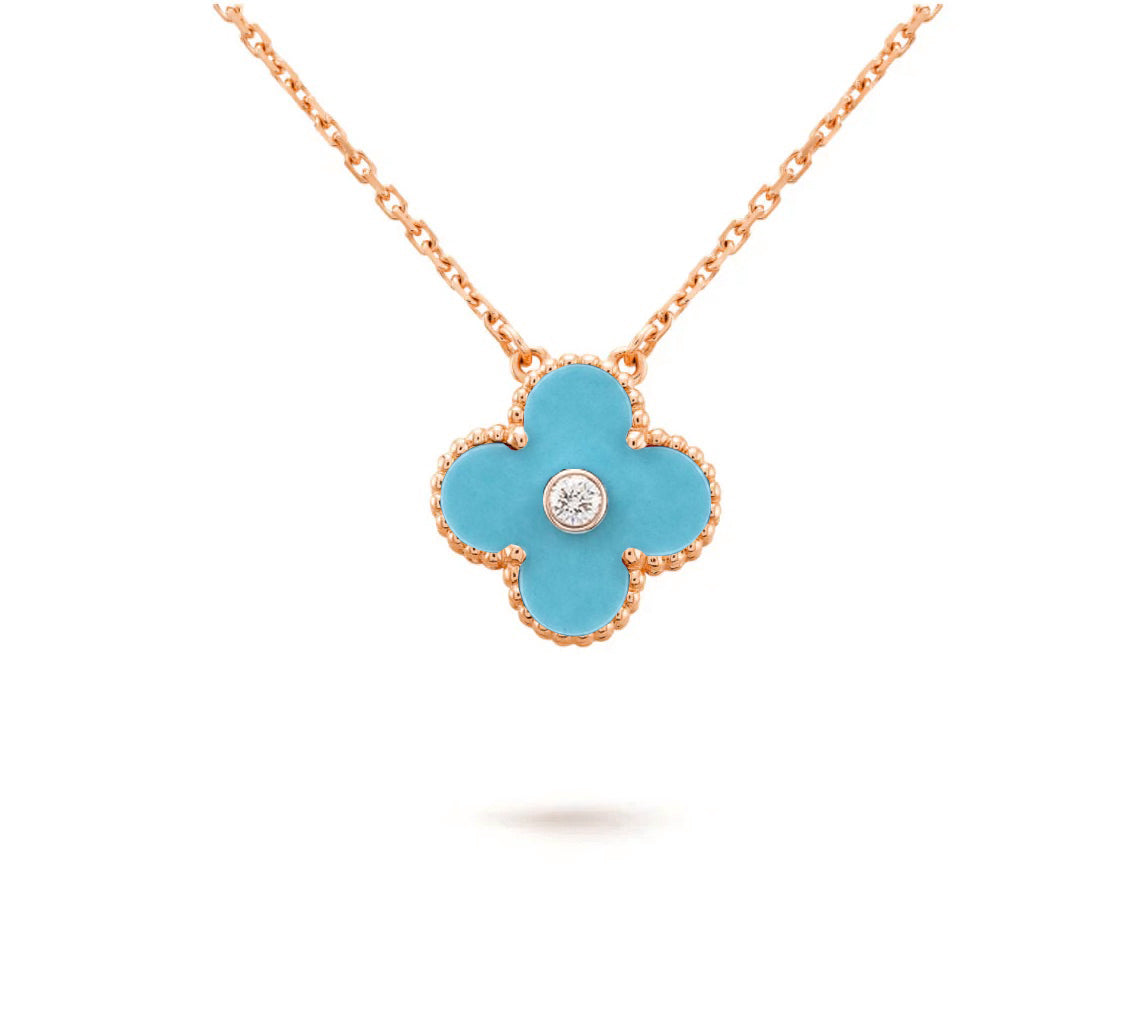 [ElanLuxe Jewelry]CLOVER 15MM DIAMOND SINGLE FLOWER NECKLACE COLLECTION