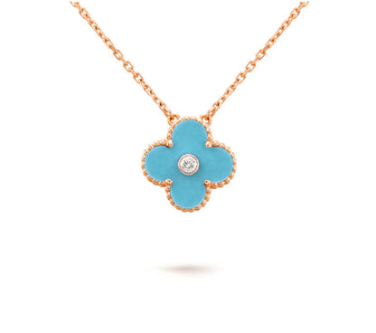 [ElanLuxe Jewelry]CLOVER 15MM DIAMOND SINGLE FLOWER NECKLACE COLLECTION