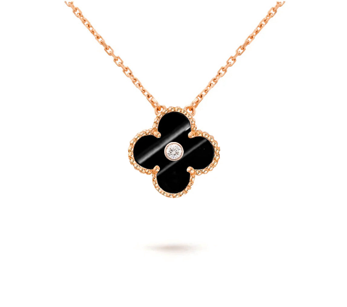 [ElanLuxe Jewelry]CLOVER 15MM DIAMOND SINGLE FLOWER NECKLACE COLLECTION
