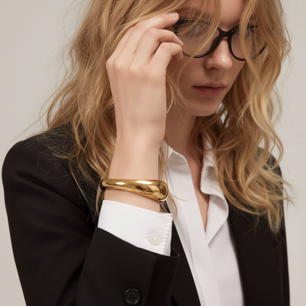 [ElanLuxe]Jessa Sculpted Gold Bangle