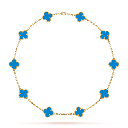 [ElanLuxe Jewelry]CLOVER 10 MOTIFS BLUE AGATE NECKLACE