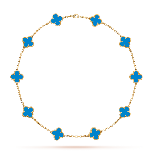 [ElanLuxe Jewelry]CLOVER 10 MOTIFS BLUE AGATE NECKLACE