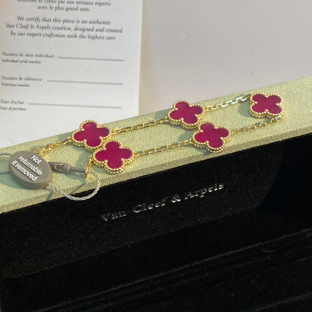 [ElanLuxe Jewelry]NEW CLOVER 5 MOTIFS PINK ENAMEL BRACELET